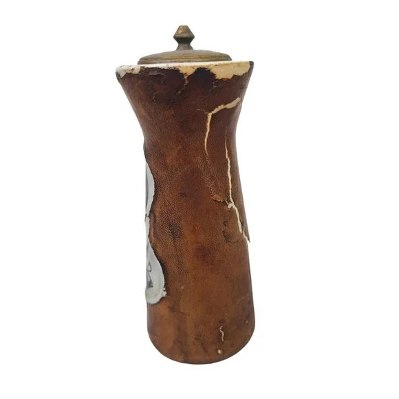 Distressed Leather Salt and Pepper Set Marcello Fantoni Inspired Italy 1960's